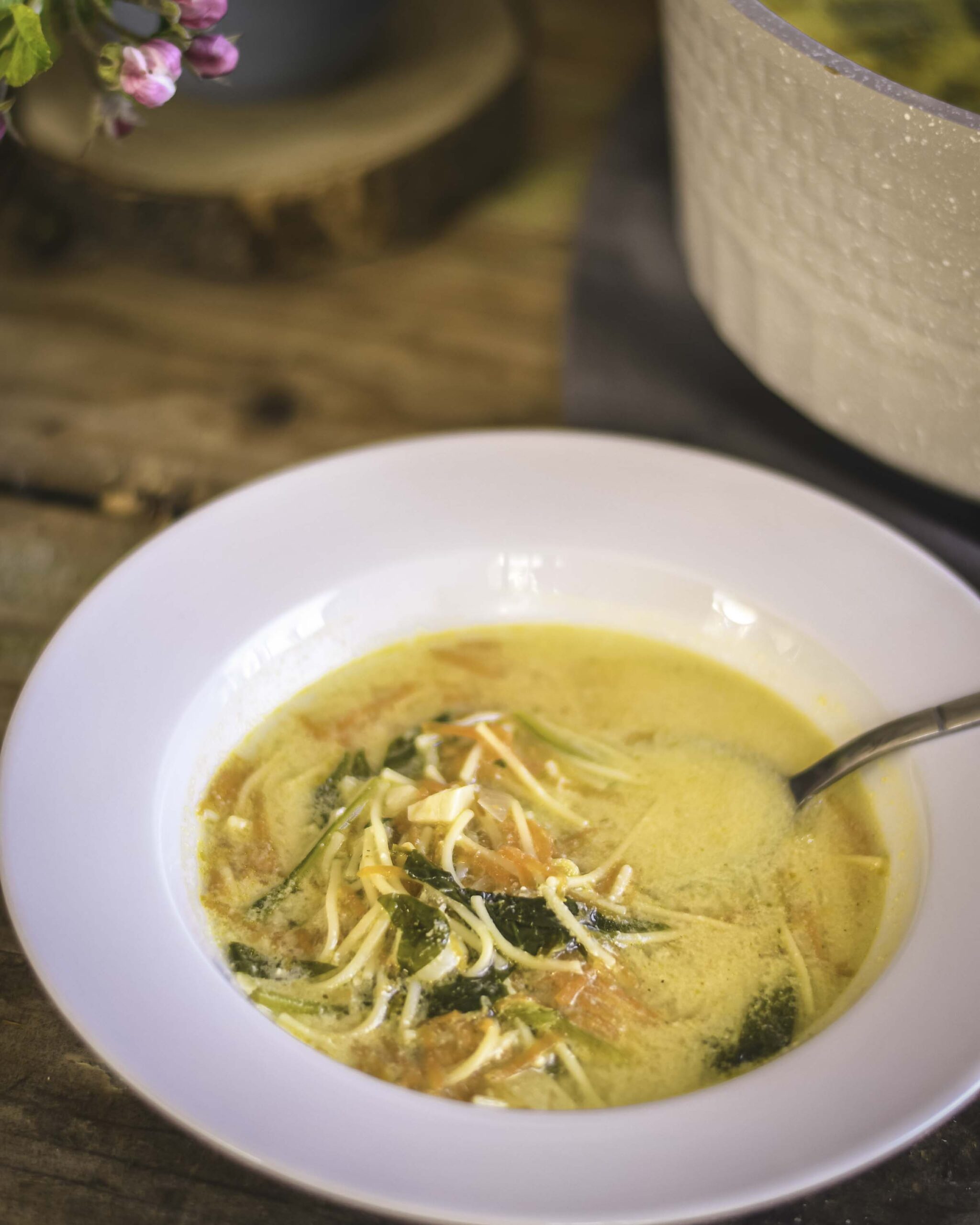 Rýchla špenátová polievka s niťovkami a jogurtom