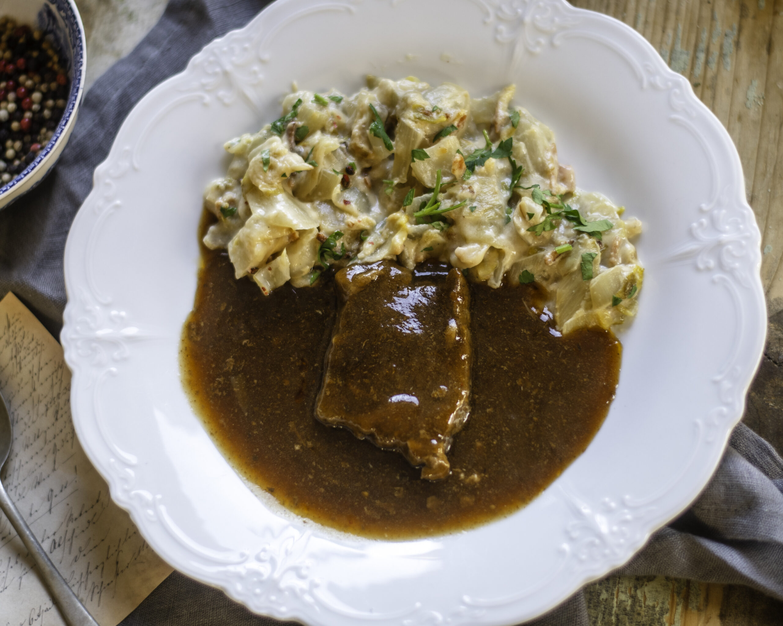 Dusená čakanka na smotane